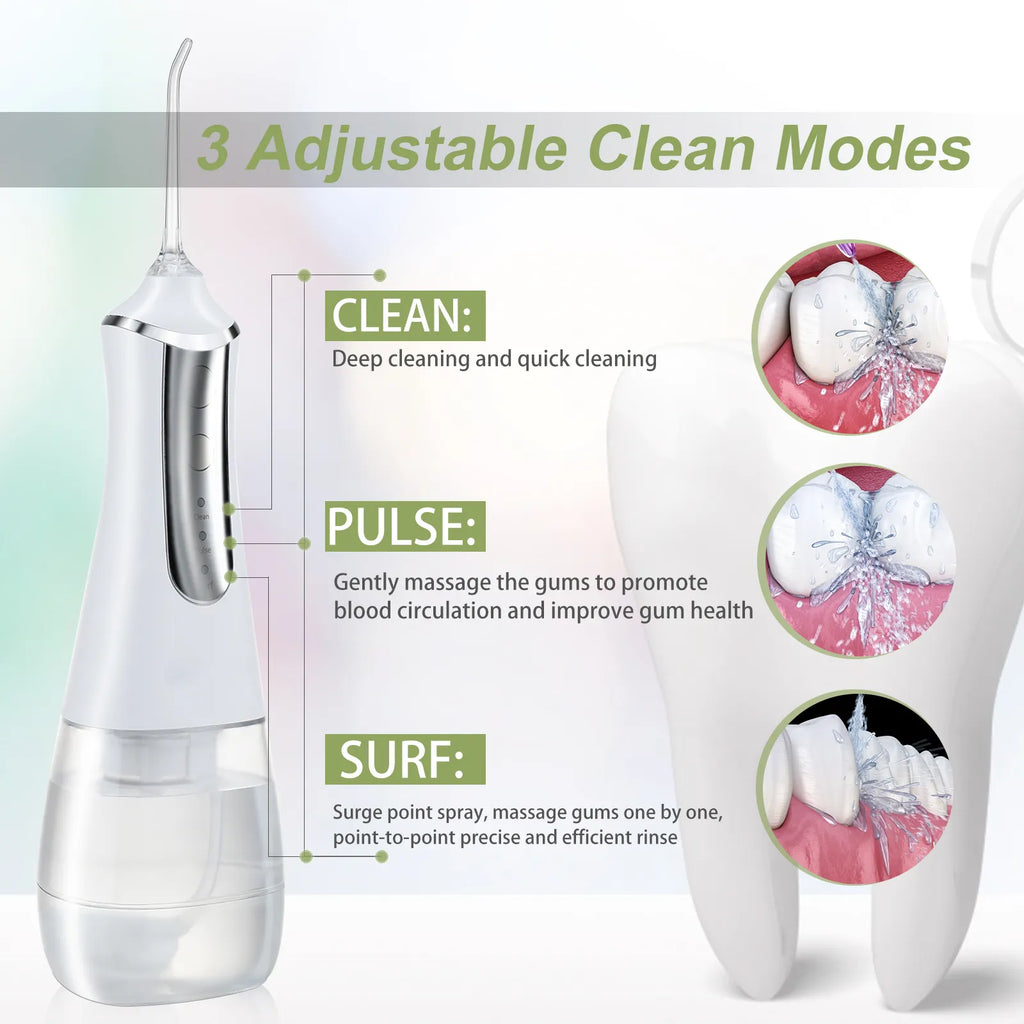 HydroPearl water flosser — 3 cleaning modes: Clean, Pulse, Surf