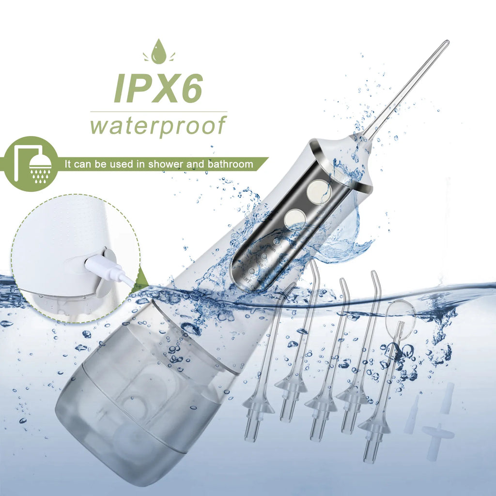 HydroPearl white cordless water flosser — IPX6 waterproof, safe to use in the shower